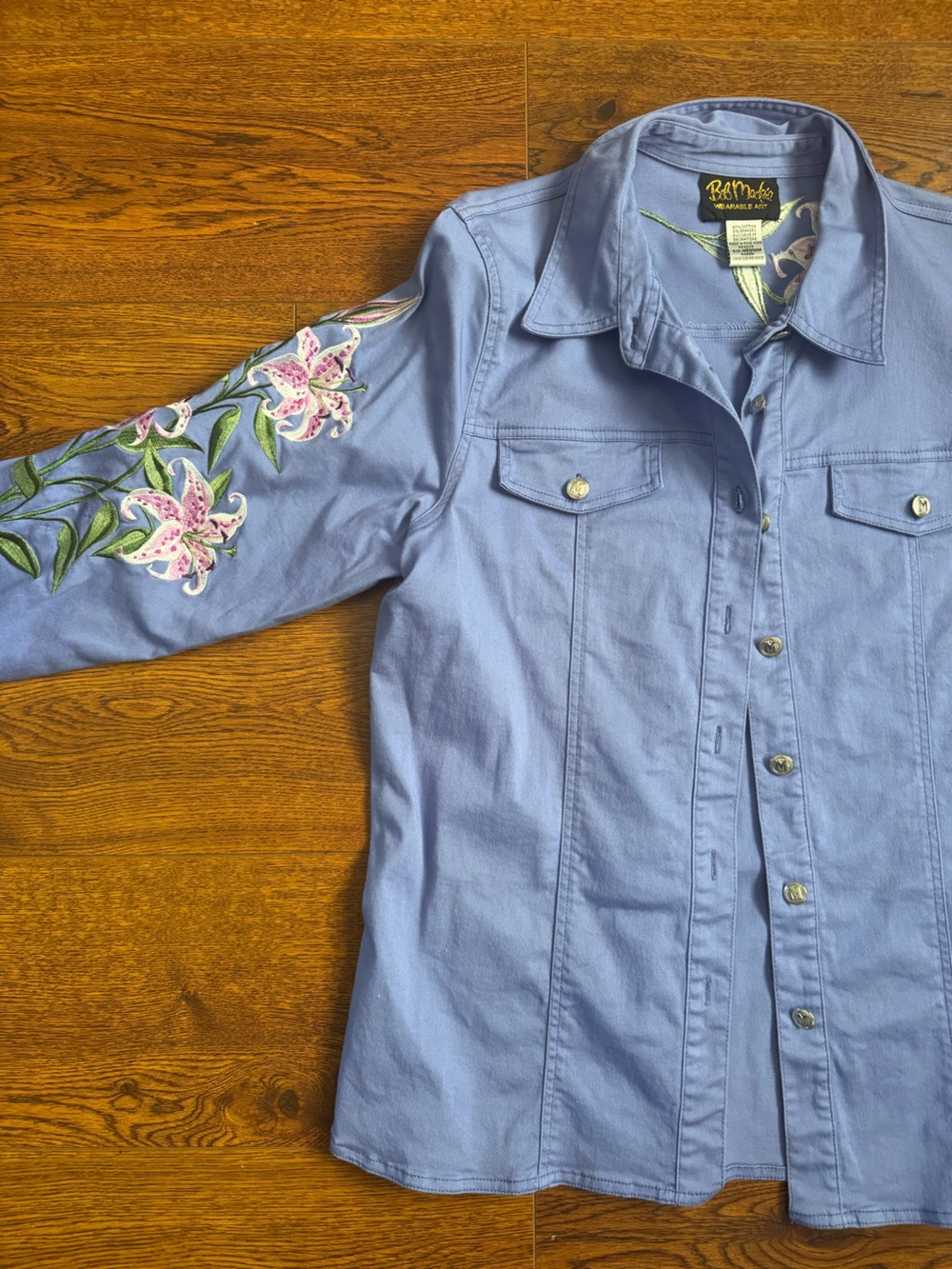 Bob Mackie Wearable Art Periwinkle and Lilies Jacket & Pant Set